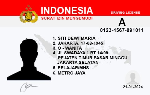 Contoh kartu Surat Izin Mengemudi (SIM) Indonesia