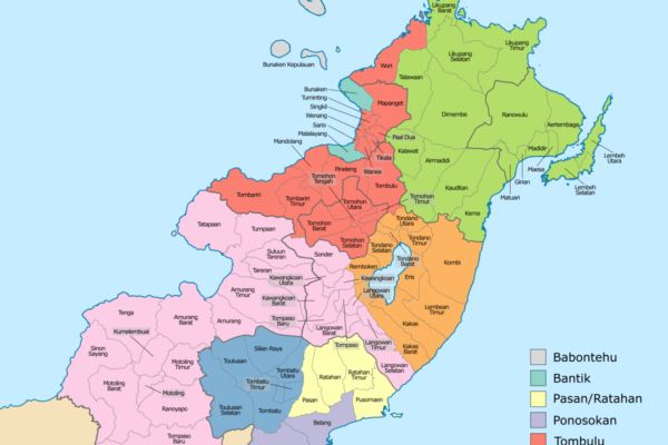 Peta perkiraan wilayah subetnis Minahasa